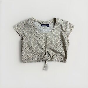 Gap Short Sleeve Tie Front Cropped Small Floral Pattern Top Women's Med Cotton